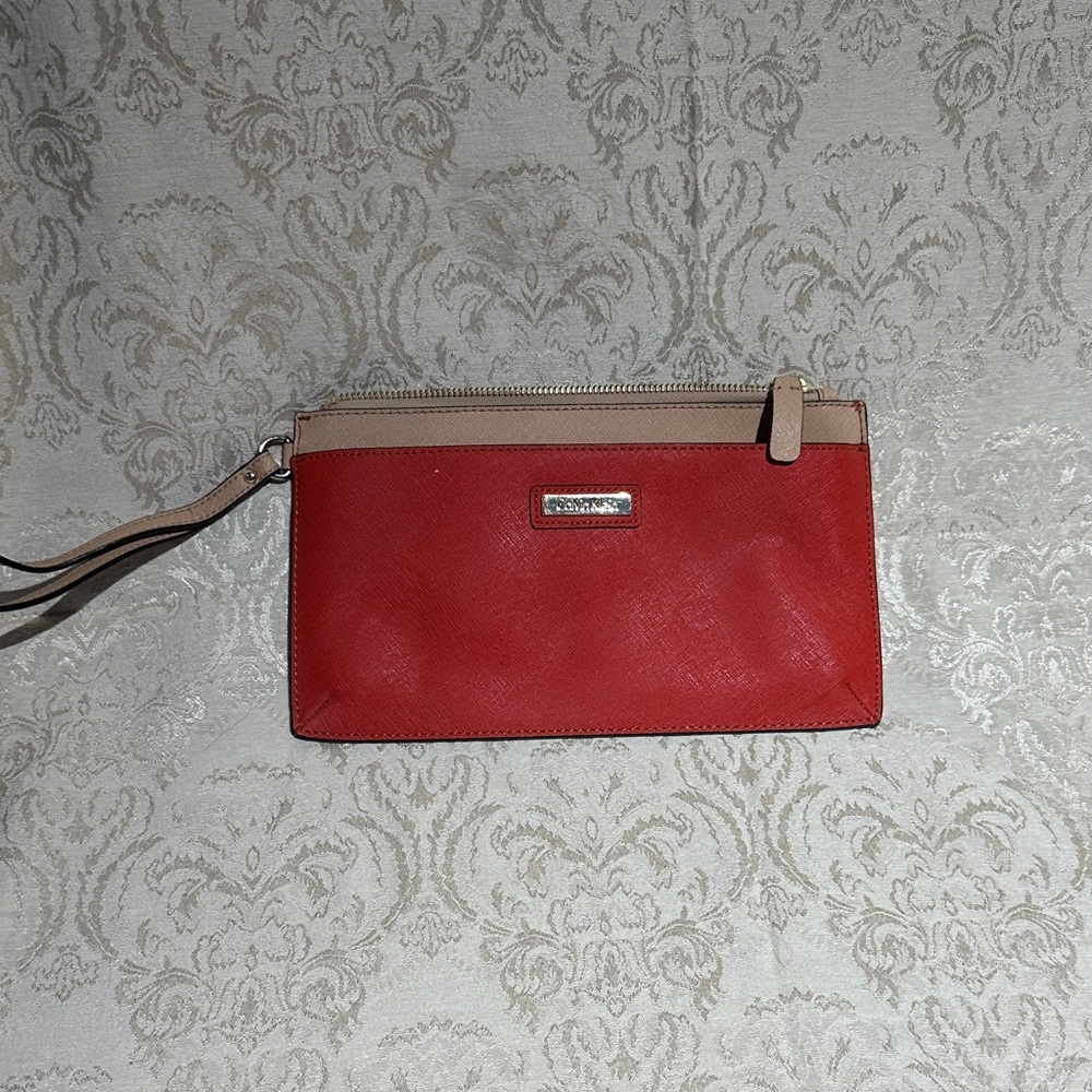 Calvin Klein Red and Tan Wristlet Clutch
